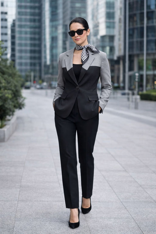 İki Renkli Blazer Ceket - Siyah Gri