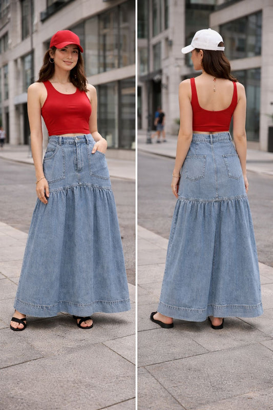 Fırfırlı Jean Etek