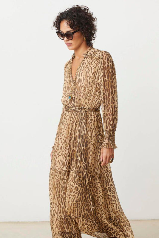 Leopar Desenli Maxi Elbise