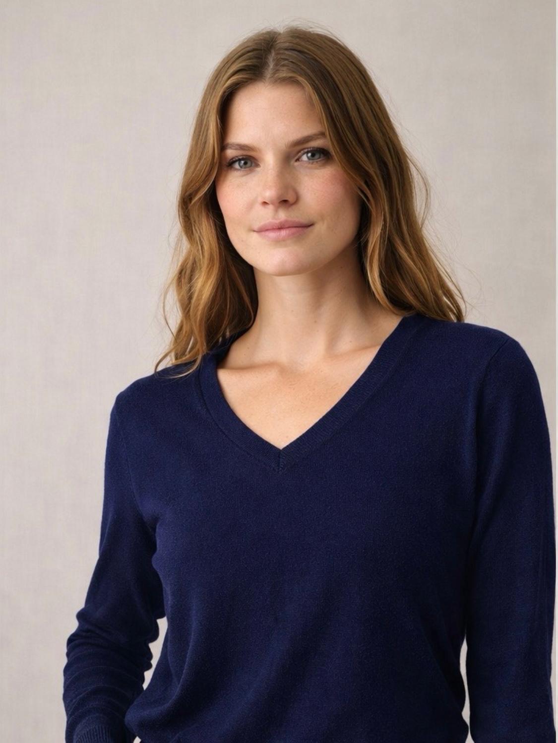 V Yaka %100 Pamuk Basic Kazak