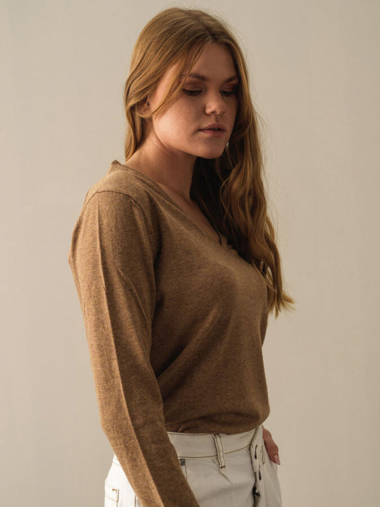 V Yaka %100 Pamuk Basic Kazak