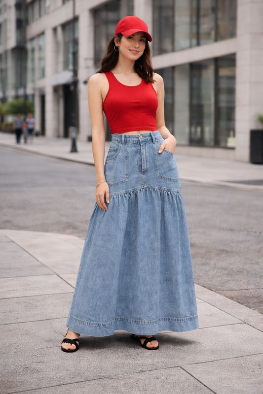 Fırfırlı Jean Etek