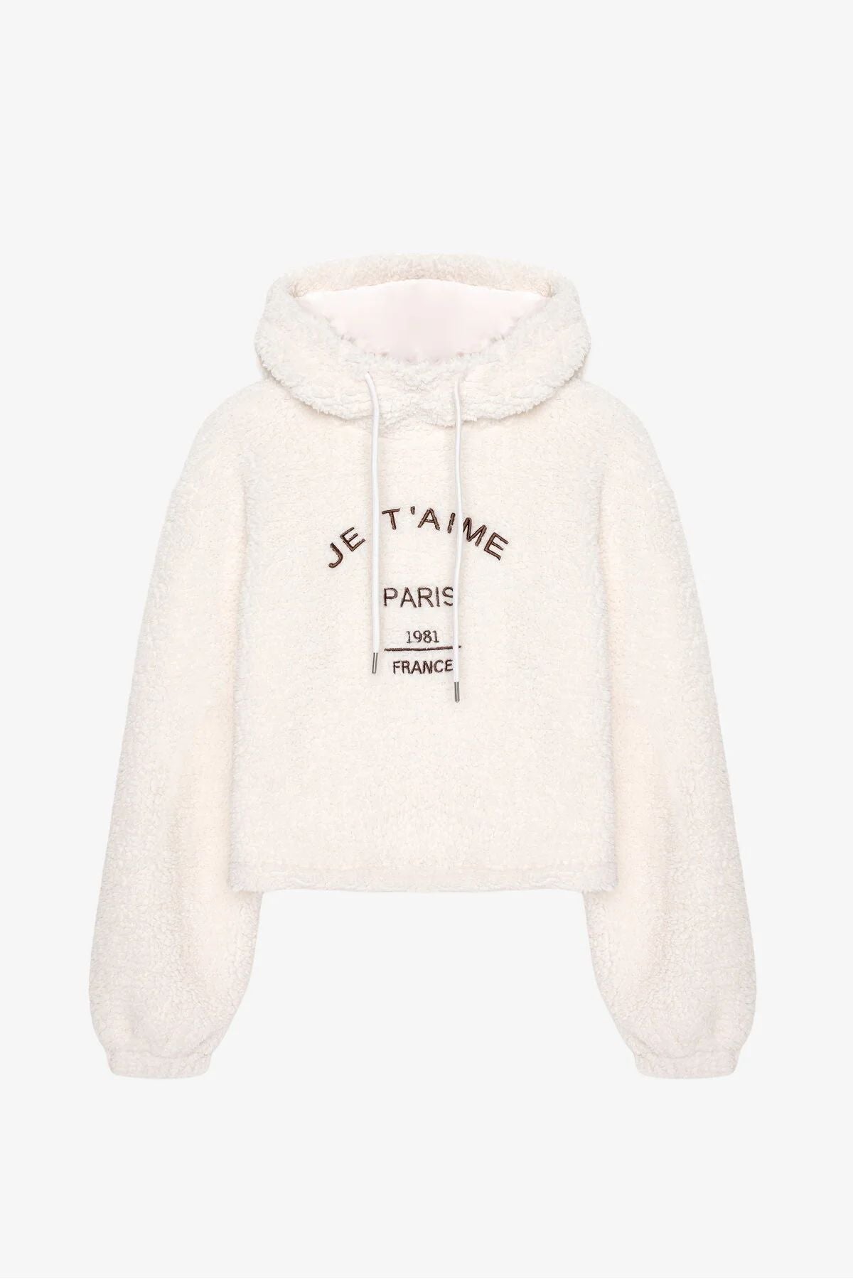 Je T'aime Paris Peluş Kapüşonlu Sweatshirt