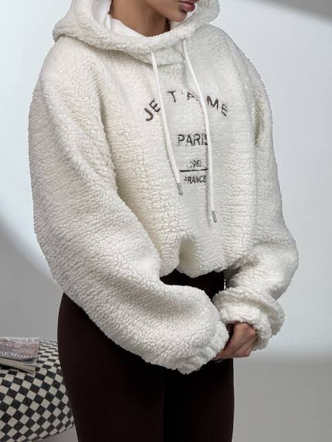 Je T'aime Paris Peluş Kapüşonlu Sweatshirt