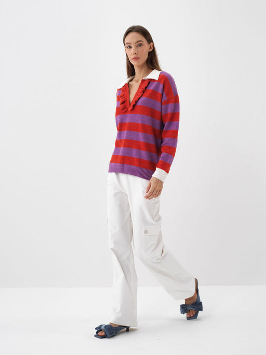 Mohair İçerikli Renkli Çizgili Kazak