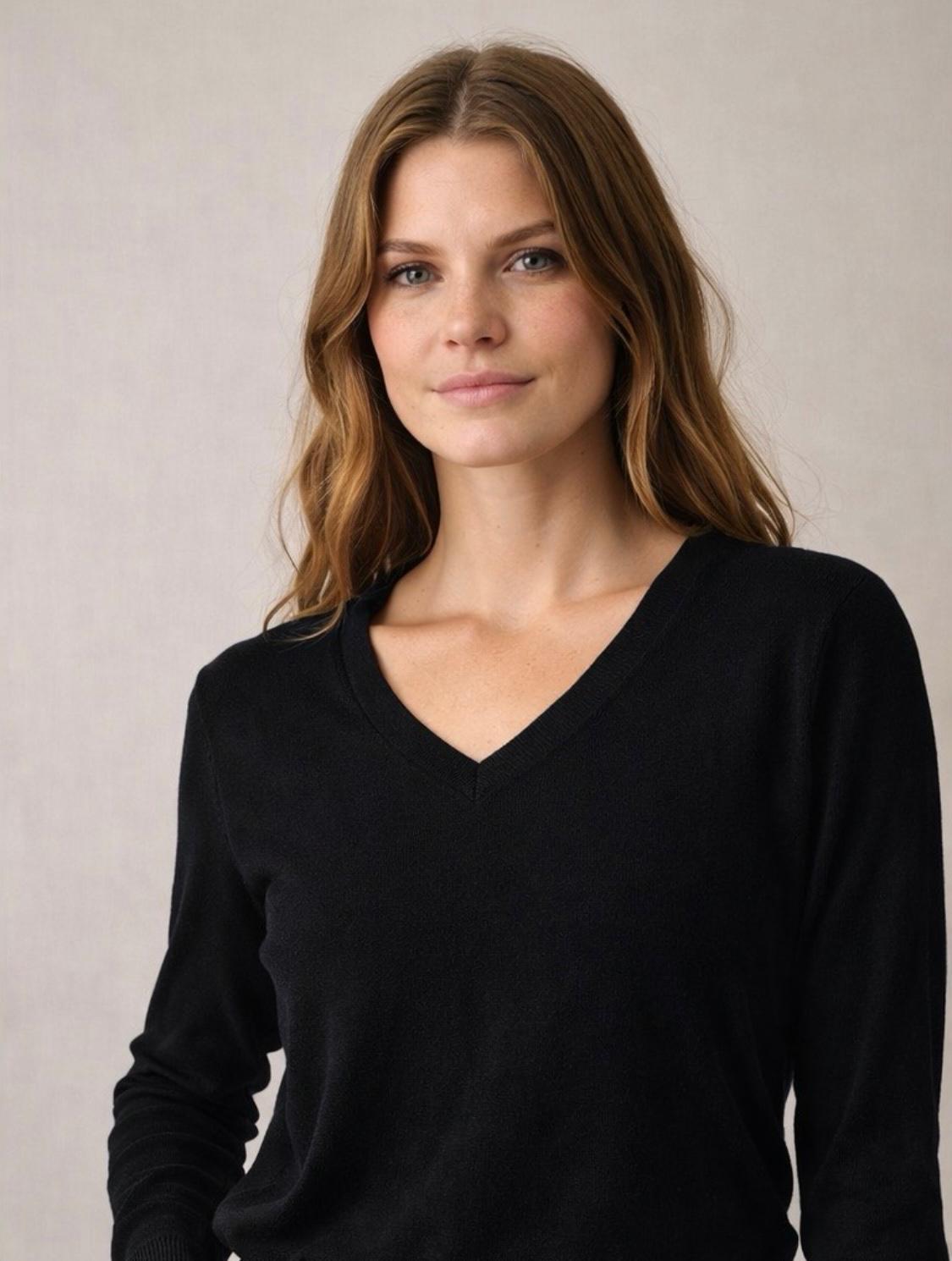 V Yaka %100 Pamuk Basic Kazak