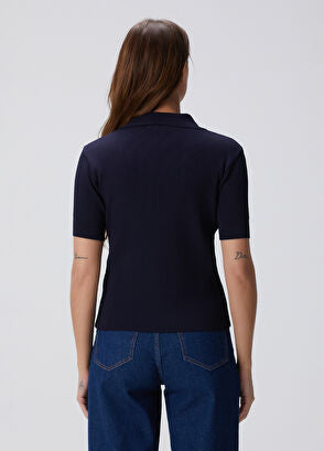 İp Detaylı Lacivert Triko Bluz