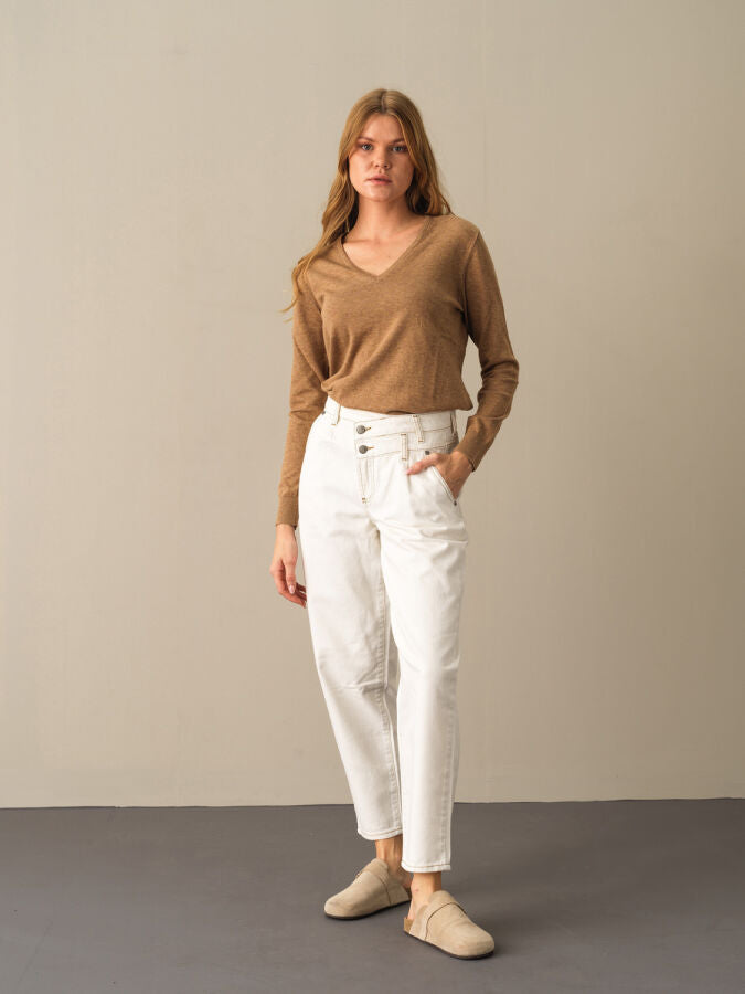 V Yaka %100 Pamuk Basic Kazak