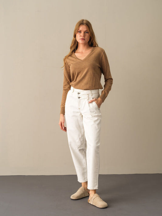 V Yaka %100 Pamuk Basic Kazak