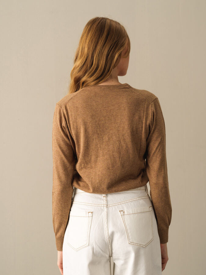 V Yaka %100 Pamuk Basic Kazak