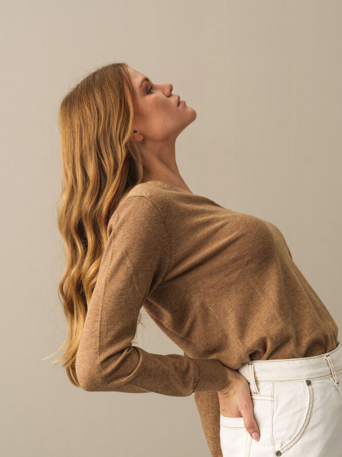 V Yaka %100 Pamuk Basic Kazak